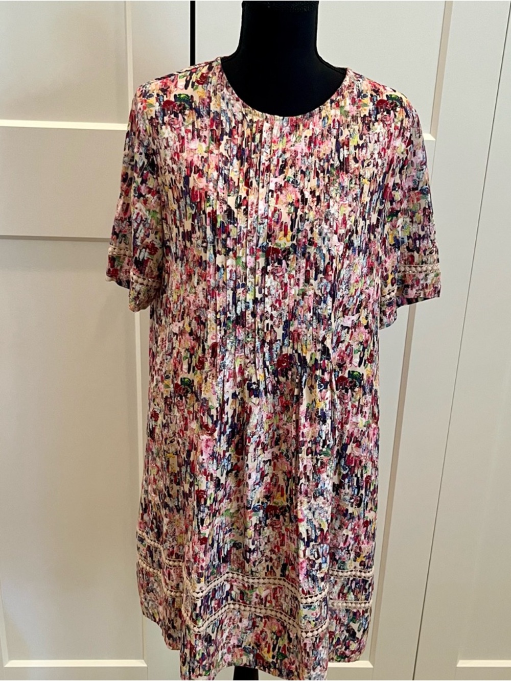 Buffalo David Bitton Multicolor Pleated Short-Sleeve Dress - Pink, Blue, Cream